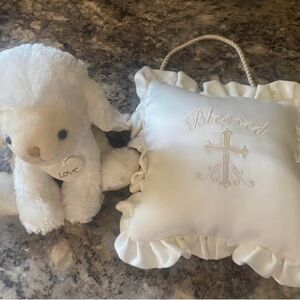 White Plush Lamb and Pillow Set